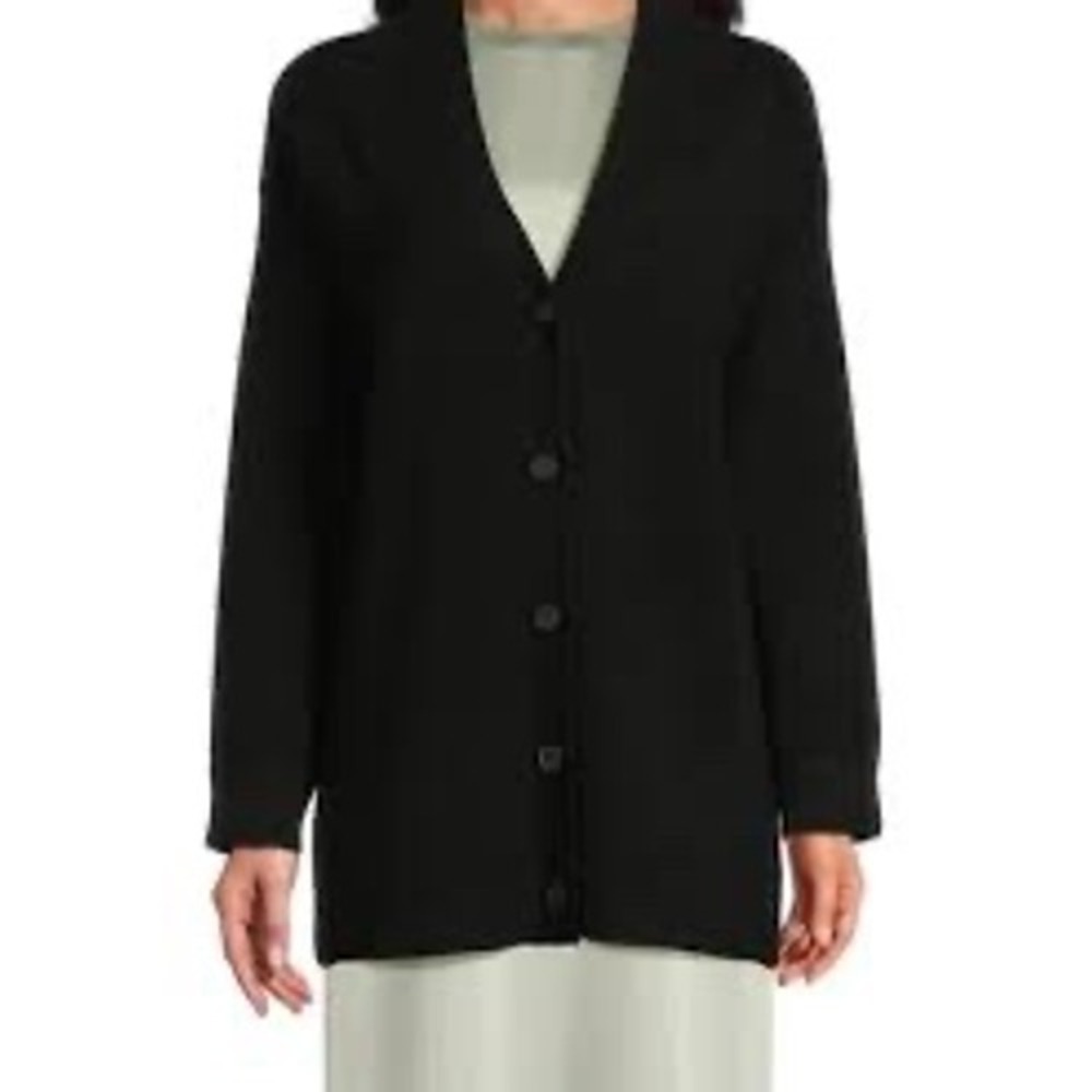 Vince Black Wool Cashmere V-Neck Single Button Cardigan Sweater Medium